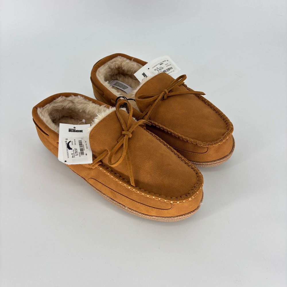 New Nordstrom Rack Dutton Faux Shearling Slippers Chestnut Men Size Medium 9-10